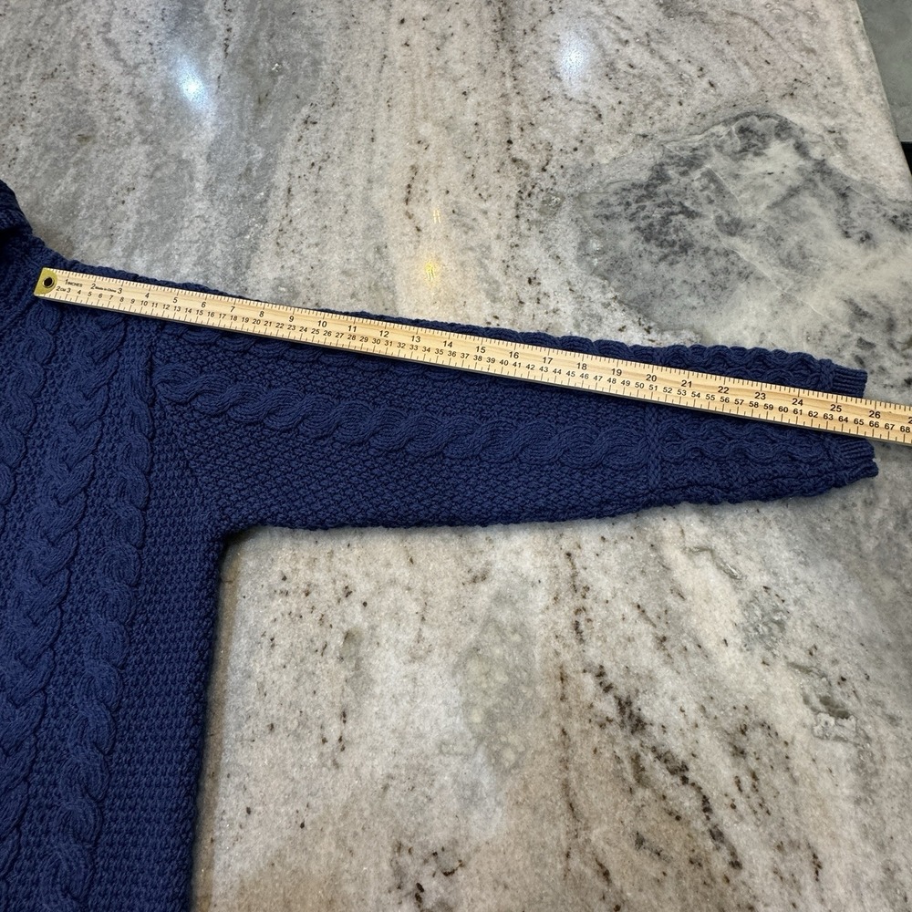 Vintage Aran Crafts Large 100% Merino Wool Cable Knit Sweater Ireland Blue - Picture 6 of 8